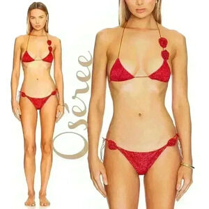 NWT Oseree Red Rose Lumière Triangle Bikini SET